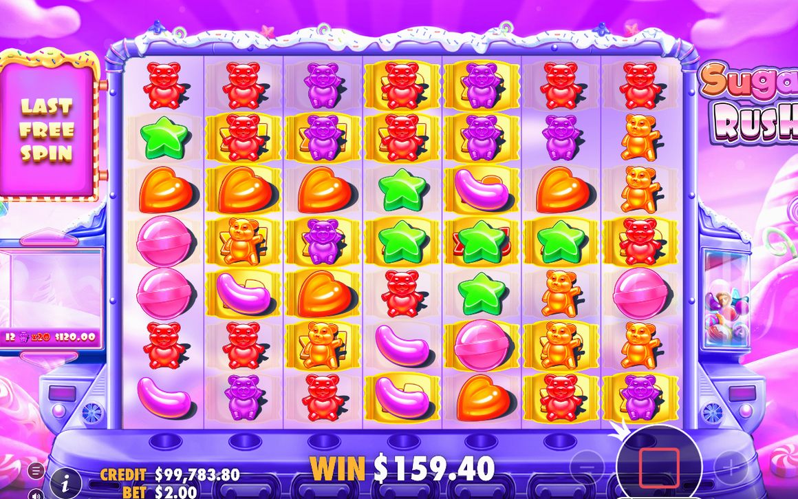 Free spins-vyn där CREDIT-saldot står still till slutskärmen